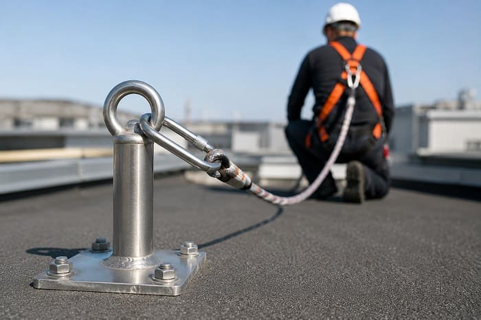 Point d’ancrage pour système antichute avec travailleur sécurisé